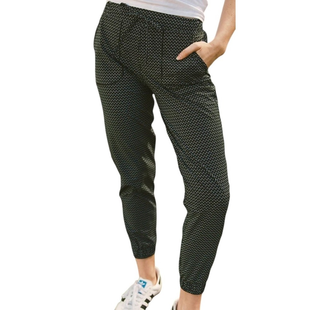 Albion Fit Jetsetter Joggers Black White Dash Print Ankle Zip Pants Womens M